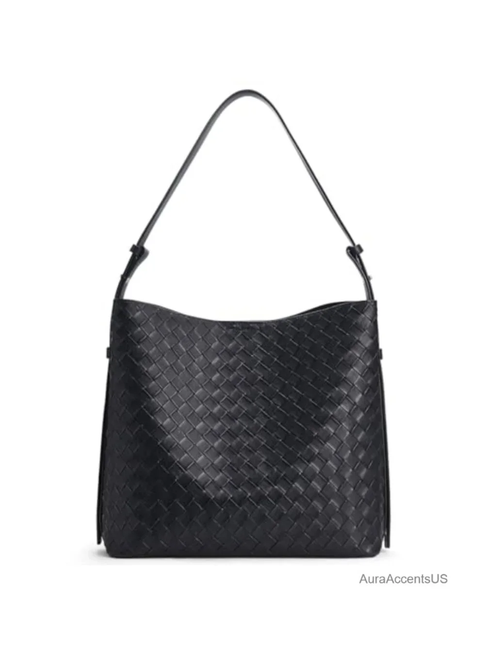 Large Woven Tote Bag with Adjustable Strap, Multi-Pockets, PU Leather, Work